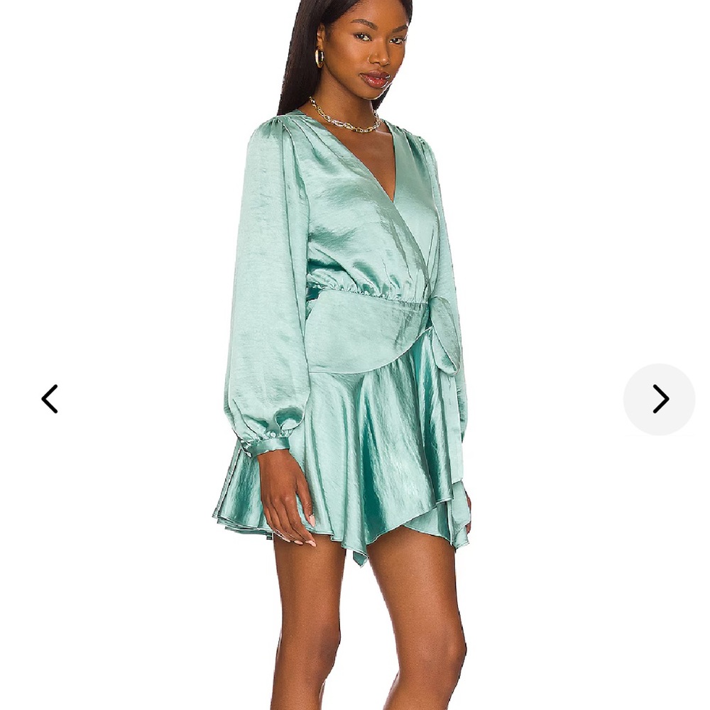 Lovers + Friends Kayleigh Satin Teal Wrap Dress - Picture 2 of 7